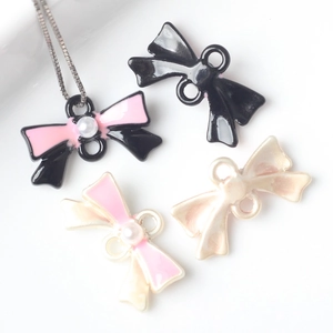 Connecteurs de Bijoux en Alliage avec Nœud Papillon en Émail Avec Imitation de Künstliche Perle Double Boucles DIY Bracelet Collier Bijoux