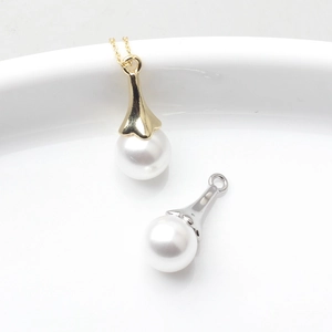 Elegante colgante de perla redonda con casquillos dorados y plateados para hacer joyas