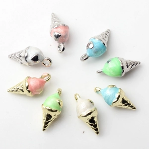 Colorful zinc alloy ice cream cone charms for DIY jewelry making in four pastel colors