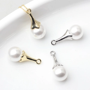 Colgantes Redondos Minimalistas de Aleación y Perla Artificial de Imitación para Joyería DIY Collar Pulsera Pendiente Oro Plata