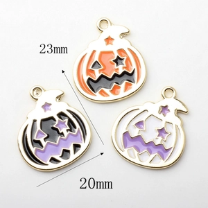 Set de 3 colgantes de calabaza de Halloween en esmalte, 23mm x 20mm para joyas DIY