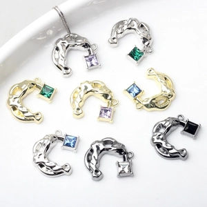 Irregular Lava C-Shape Pendants For DIY Jewelry Making Alloy Zirconia Horseshoe Charms Pendant Only For Necklace Earring