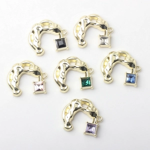Golden hammer textured C-shape DIY charms with colorful square gemstones for jewelry