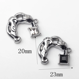 Lava-style silver alloy pendants with square zirconia and pearls for DIY jewelry making