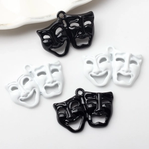 Comedy and tragedy theater mask charms made of spray-painted alloy for DIY jewelry crafts