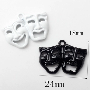 Classic comedy and tragedy mask alloy charms set in black and white for DIY jewelry