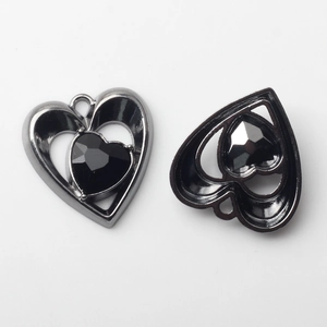 Détails de pendentifs cœur gunmetal avec pierres noires pour création de bijoux DIY