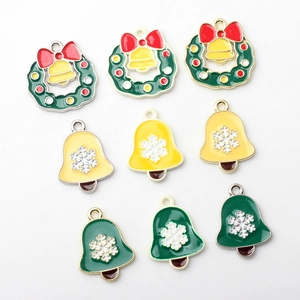 DIY Christmas alloy enamel charms set featuring colorful wreaths and festive bells