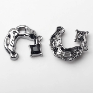 Gunmetal fluid lava charms with square black zircon inlay for DIY jewelry making