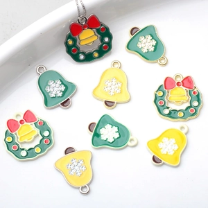 Colorful Christmas alloy pendants with festive wreaths and snowflake bell charms