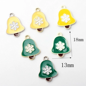 Colorful 18mm Christmas bell alloy pendants with snowflake patterns for DIY jewelry making