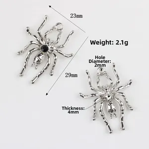 Ciondolo a forma di ragno argento con strass e perla, misura 23mm x 29mm per gioielli