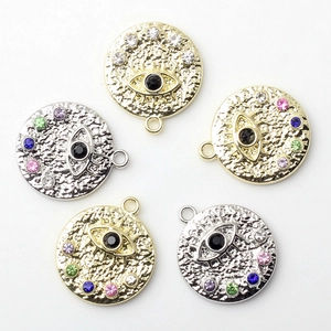 Mix of gold and silver Evil Eye pendants with colorful rhinestones for DIY jewelry