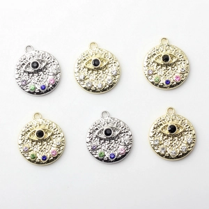 Colorful evil eye charm pendants in gold and silver alloy with rhinestones for DIY jewelry