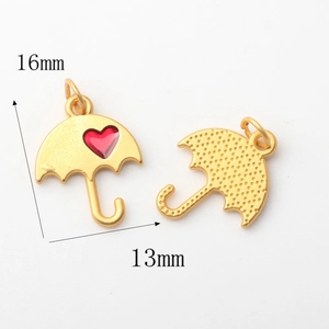 Detailed size view of red heart umbrella charms for DIY jewelry 16mm by 13mm