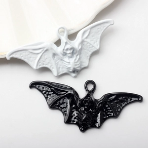 Gothic bat skeleton pendant charms in black and white enamel for Halloween jewelry making
