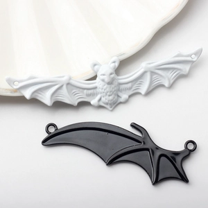 DIY black and white bat charms for Halloween jewelry making in alloy finish