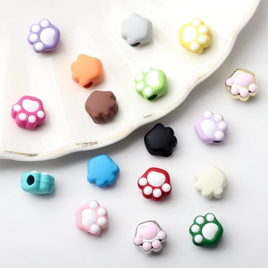 Colorful cartoon cat paw beads in various colors for DIY necklace jewelry making