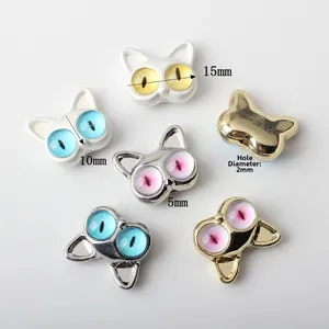 Cuentas de aleación de cabeza de gato con ojos coloridos para joyería DIY hoyo 2mm