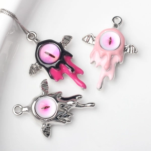 Gothic Alloy Evil Eye Bat Wing Pendant Melting Enamel Charm For DIY Necklace Bracelet Making Punk Jewelry Accessory