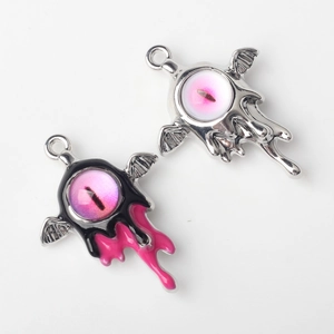 Creative alloy winged eye pendant for DIY jewelry making in silver and purple