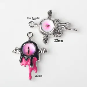 Gothic winged eyeball charms with fluid silver and pink enamel design for DIY jewelry