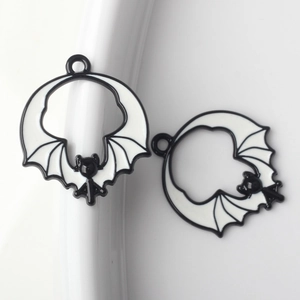 Minimalist black and white bat alloy charms for DIY Halloween jewelry making