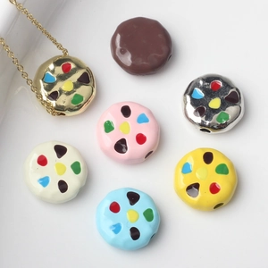 Colorful Enamel Cookie Shaped Zinc Alloy Loose Beads Polka Dot Spacer Beads For DIY Bracelet Necklace Jewelry Making Accessories