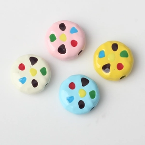 Colorful dot alloy cookie beads for DIY jewelry making set of 4 pastel colors