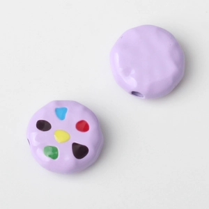 Flat round purple alloy beads with colorful dots for DIY bracelet making accessories