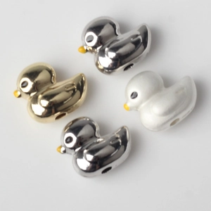 Cute bird-shaped alloy beads for DIY jewelry making in gold, silver, and pearl white