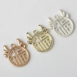 Three-color alloy antler circle charms with Fu character pendants for DIY jewelry making