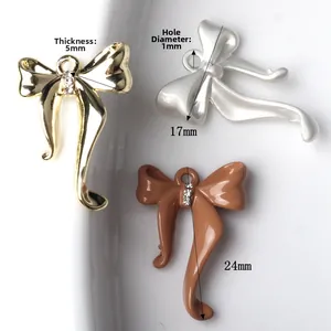 Alloy bow charm with rhinestones for DIY jewelry, 17x24mm size in three colors