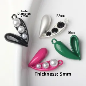 Peapod alloy charms with pearls in black, silver, green, and pink for DIY jewelry making