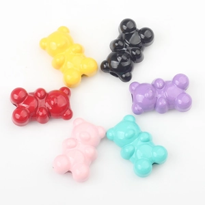 Colorful bear-shaped alloy beads set in six vibrant colors for DIY jewelry making