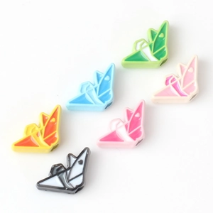 Colorful origami crane alloy beads in green, blue and pink for DIY jewelry making