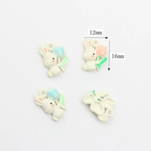 Cartoon Hasen-Anhänger mit Emaille-Tulpen und 16mm Metallbasis für DIY Schmuckherstellung
