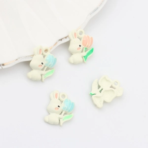 Cartoon Hase Tulpe Zinklegierung Emaille Anhänger Für Schmuckherstellung DIY Ohrringe Armband Halskette Zubehör Tieranhänger