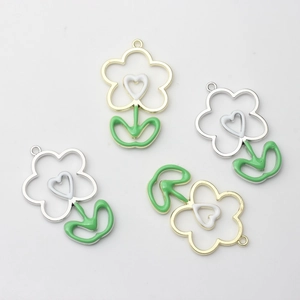 Legierung Emaille Blume Herz Anhänger DIY Schmuckherstellung Zubehör Hohl Floral Charme Handwerk Gold Silber Plattiert