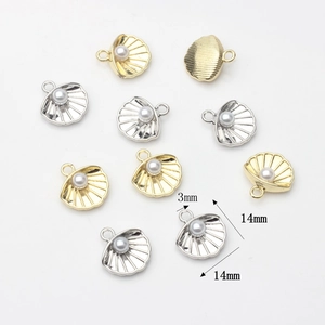 Muschelanhänger mit Perle in Gold und Silber, Größe 14x14mm für Schmuckherstellung