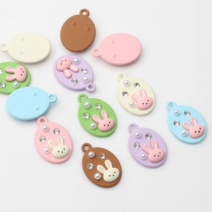 Bunte ovale Hasen-Anhänger aus Legierung mit Perlen und Steinen für DIY-Schmucksets