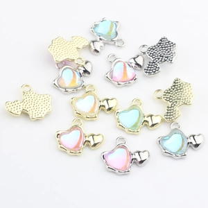 Irisierendes Harz Herzform Anhänger Zinklegierung Charms Für DIY Ohrringe Halskette Schmuckherstellung Herzanhänger