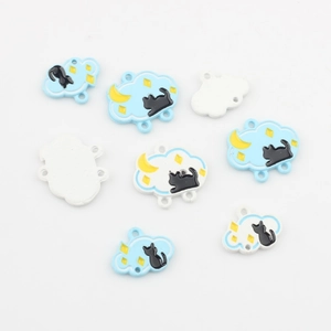 Cartoon Wolken Anhänger aus Legierung mit schwarzer Katze und Mond für DIY Schmuck