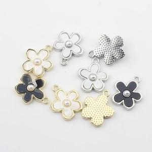 Legierung Blumen Charms Anhänger Mit Imitationsperle Emaille Floral Schmuckherstellung Zubehör Für Ohrringe DIY Damen