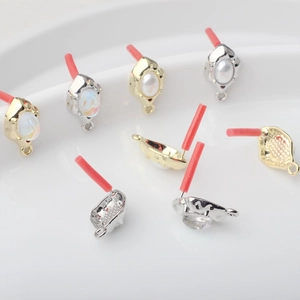 Golden and silver alloy geometric earring posts with resin pearls for DIY jewelry making