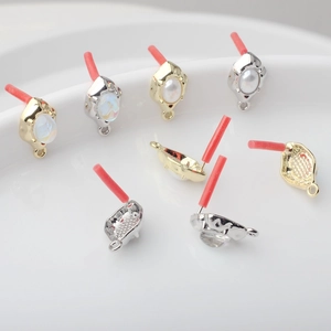 Alloy Geometric Resin Earring Posts With Loop For DIY Jewelry Making Imitation Artificial Pearl Vintage Style Earring Findings Connector