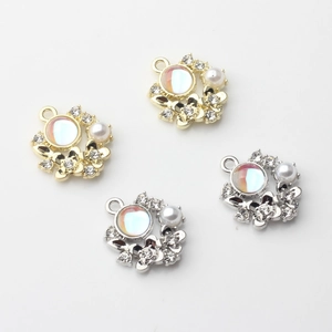 Legierung Blumen Anhänger Mit Irisierendem Harzstein Strass Künstliche Perle Gold Silber Galvanisierte DIY Charms