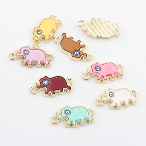 Legierung Emaille Elefant Böser Blick Doppelring Schmuckverbinder DIY Armband Halskette Findings Schmuckherstellung Zubehör