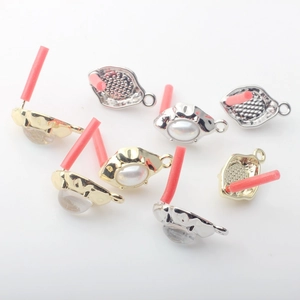 DIY geometric alloy earrings parts with white pearl resin in gold and silver finish