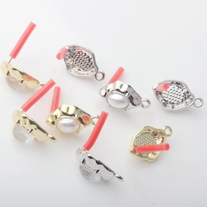 Geometric alloy earring posts with resin pearls and gold-silver bases for DIY jewelry making